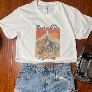 Cowboy Take Me Away Country Western Cowgirl Graphic Tee Crop Top T-Shirt